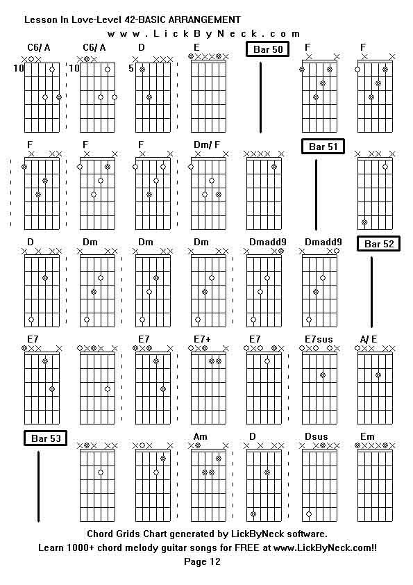 Chord Grids Chart of chord melody fingerstyle guitar song-Lesson In Love-Level 42-BASIC ARRANGEMENT,generated by LickByNeck software.